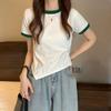Camiseta de manga corta de algodón con cuello redondo irregular para mujer, ropa de moda, única y elegante, diseño novedoso de verano
