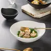 Louça de Cerâmica Leve Luxo Prato de Baleia Tigela Doméstica Estilo Japonês Padrão de Pedra Prato Preto e Branco Sensação Avançada Prato de Cor Sólida Tigela de Cerâmica