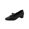 Sapatos Mary Jane de Pele de Ovelha Frescos Estilo Coreano 2026 Primavera Salto Médio Grosso Para Ir ao Trabalho Bico Redondo Couro Genuíno Sapatos Femininos