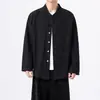 Cardigã masculino gola V estilo chinês, camisa de algodão e linho vintage de manga longa para primavera e outono, blusa casual solta estilo chinês novo