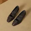 Zapatos Mary Jane Retro de Punta Cuadrada con Lazo para Mujer con Correa Elástica, de Ponerse, Estilo Francés, Tacón Grueso, Planos Negros para Commuter
