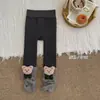 Leggings gruesos forrados de polar para niña para otoño e invierno, versátiles para usar afuera, con un lindo diseño de osito de peluche, y un estilo cálido de pierna larga