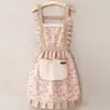 Delantal Floral Estilo Coreano al por Mayor para Cocina Casera, Transpirable, con Función para Limpiar Manos, Falda de Tirantes, a Prueba de Polvo, Resistente al Aceite, sin Mangas