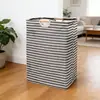 Cesta de Lavandería de Algodón y Lino para el Hogar, Cesto de Ropa Sucia de Gran Capacidad, Cesta de Almacenamiento de Juguetes con Asa de Madera, Caja de Almacenamiento Plegable para el Baño