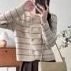 Cárdigan de Punto de Moda de Estilo Coreano para Mujer de Primavera y Otoño, Clásico de Rayas con Diseño de Color en Contraste, Holgado, de Cuello Redondo, Estilo Occidental de Doble Botonadura