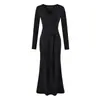 Vestido elegante de manga comprida com decote V e amarração frontal, estilo francês, para mulheres, coleção de outono, caimento justo, bodycon, barra em cauda de peixe, vestido longo
