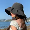 Chapéu de Pescador Casual Novo de Verão para Mulheres, Chapéu de Pescador Coreano com Proteção Facial, Chapéu com Laço para Proteção Solar em Viagens ao Ar Livre