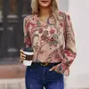 Roupa Feminina Cruzada Europeia e Americana à Vista Amazon Outono Nova Camisa Franzida com Estampa Paisley e Manga Lanterna