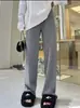 Pantalones Rectos de Pierna Ancha Estilo Primavera de Cachemira Sintética para Mujer, Pantalones Largos Elásticos con Cordón Estilo Hong Kong, Pantalones Casuales Largos hasta el Suelo con Caída