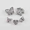 Miçangas espaçadoras tipo borboleta com furo passante em liga para pulseiras, materiais para miçangas DIY, acessórios para miçangas em liga atacado