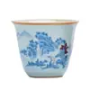 Taza de té pequeña Ruyao azul y blanco, taza de degustación de té de cerámica vintage, taza individual para beber té, accesorio pequeño para juego de té Kung Fu de uso doméstico, venta al por mayor