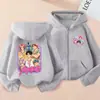 Sudadera con capucha de cremallera de moda holgada para niños y niñas, estampado de dibujos animados de K-Pop, para primavera y otoño, chaqueta sudadera casual transfronteriza