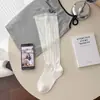 Calcetines Finos de Pantorrilla para Mujer Primavera y Verano, Tejido de Punto con Rayas Verticales, Transpirables, Versátiles Calcetines Blancos Holgados, Calcetines JK de Malla Sin Costuras, Calcetines Largos