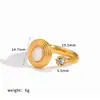 Anillo de Acero Inoxidable con Piedra Natural de Lujo Ligero de Moda para Mujer, Versátil y de Gama Alta, Anillo Abierto de Acero de Titanio que No se Desvanece