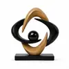 Ornamento de Arte Abstrata "Riqueza de Todas as Direções" - Preto com Grão de Madeira Esfera de Vidro, Artesanato de Resina para Mesa, Peça Decorativa de Resina
