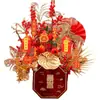 Decoraciones de Año Nuevo, Cubo de la Fortuna Floral de Terciopelo para Nochevieja, Cubo de Abrazos de Frutas Rojas Terminado, Decoración del Festival de Primavera, Arreglo para Inauguración de Casa Nueva