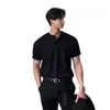 Camisa polo masculina de manga curta, estilo americano, peso pesado, madura e sofisticada, com punhos ajustados, adequada para fitness, esportes e uso casual, gola Henley de verão