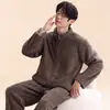 Pijama, Roupa de Casa Masculina, Conjunto de Duas Peças Feminino Outono e Inverno Meio Veludo com Forro de Fleece Espessado Coral Veludo, Conjunto Confortável de Veludo de Algodão