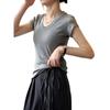 Camiseta de Manga Curta Verão Emagrecedora e Justa Estilo Retro Americano Ombro Direito Doce e Picante Top Curto Macio e Sedoso Camiseta Gola U para Mulheres