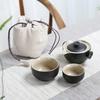 Taza Exprés de Cerámica Negra Cerámica Una Olla Dos Tazas Bolsa de Tela Japonesa Juego de Té de Viaje Portátil Regalo Pequeño Venta al por Mayor LOGOTIPO Impreso