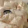 Juego de Cuatro Piezas de Gasa Arrugada Grado Materno e Infantil Clase A Estilo Coreano Ins Floral Encaje Francés Funda Nórdica Sábana Juego de Tres Piezas Estilo Estudiante