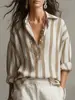 Camisa Texturizada de Manga Longa com Ombros Caídos, Listrada, Corte Solto, Vintage Lavado, Nova Coleção Outono 2026 Europeia e Americana