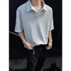 Camisa Polo Rayas de Trigo Cuello Henry para Hombre Verano Manga Corta Camiseta Cuello V Holgada Talla Grande Top con Acabado de Alta Gama