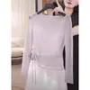 Cardigã fino de tricô com cordão estilo coreano, proteção solar, conjunto de saia curta branca de cintura alta, roupa de verão doce e estilosa de três peças para mulheres