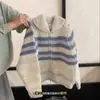 Estilo Coreano Estilo Preguiçoso Jacquard de Contraste Leitoso Suéter de Tricô Cardigan Macio Ceroso Feminino de Inverno com Zíper
