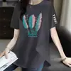 Comercio Exterior Transfronterizo Último Stock Gran Marca Etiqueta Cortada Ropa de Madre Ropa para Mujeres de Talla Grande de Mediana Edad y Mayores Camiseta Irregular Holgada de Manga Corta para Mujer