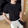 Dropshipping Camiseta de Punto Elástica de Manga Corta con Cuello Redondo para Hombre de Verano Versátil Suéter Fino de Punto de Manga Corta para Hombre