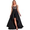 Vestido de festa linha A decote V profundo Comércio Exterior Europeu e Americano frente curto costas longo cintura alta ombro duplo anfitriã vestido de exame de arte saia longa