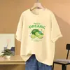 Nova Camiseta de Algodão Puro de Manga Curta para Mulheres Verão 2026, Versátil Estampa de Limão, Blusa Meia-Manga Solta Fashion e Estilosa