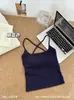 Nuevo Estilo Primavera y Verano Algodón Puro Estilo Chica Caliente Top sin Espalda con Corte Cruzado y Ribete de Encaje con Almohadillas en el Pecho y Camisola
