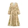 Vestido longo de chiffon transfronteiriço europeu e americano, novo, de manga longa, modelador, estampa da moda, atacado, peça de sobrepor simples para o verão em cinco cores