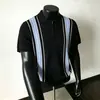 Camisa de punto jacquard a rayas con bloques de color estilo "old money" italiano, manga corta para hombre, hilo transpirable y fresco, polo con cuello