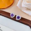 Brincos de Prata Esterlina S925 com Ametista Natural Formato de Coração Cravejados com Zircônia Elegante Luxo Leve Simples Brincos de Peridoto Verde Acessórios