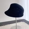 Chapéu de Lã Equestre com Renda e Strass Laço Luxo Leve Feminino Inverno Elegante Versátil Boné Plano Temperamento Boné Newsboy