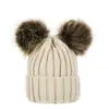 Amazon Sombrero de Lana Tejido Familiar de Otoño e Invierno para Mujer Sombrero Doble Bola de Pelo Sombrero Pullover en Stock
