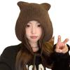 Chapéu Balaclava de Orelhas de Urso Bonito Chapéu de Malha Quente de Inverno Feminino Rosto Doce Pequeno Chapéu de Proteção de Orelhas de Lã