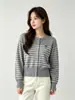 Fábrica de Jerseys Dalan Source Cárdigan de Punto Rayado de Cuello Redondo de Alta Gama para Mujer, Top Básico Versátil de Manga Larga para Otoño