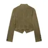 Moda Feminina Simples Elegante AliExpress Transfronteiriço Primavera 2026 Jaqueta de Camurça com Textura e Botão de Nó 4344800