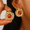 Pendientes de acero inoxidable retro con diseño de espiral rectangular transfronterizo de Europa y Estados Unidos, con patrón de nicho de gran sentido, para mujer, venta al por mayor