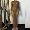 Malla elástica de pedrería de alta gama de origen transfronterizo personalizada Europa, América y África vestido sexy ajustado en stock