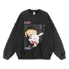 Sudadera con capucha de estilo japonés vintage lavada con hombros caídos, sudadera de punto casual versátil retro de otoño-invierno de moda