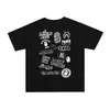 Camiseta de algodão solta com estampa camuflada de letras coloridas de desenho animado, manga curta, para homens e mulheres, marca da moda, camiseta de algodão masculina