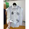 Camisa sin mangas de Algodón y Lino Chic y Única para Mujer 2025 Nuevo Estilo Europeo Holgada Bordada de Manga Volante para Verano