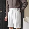 Pantalones Cortos Casuales de Cintura Alta para Hombre, Pantalones Casuales de Verano para Negocios de Pierna Recta sin Arrugas, Pantalones de Traje de Cinco Puntos Nápoles