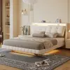 Cama Flutuante Estilo Cream, Moderna e Simples, Cama de Casal 1,8X 2m, Cama de Casamento para Quarto Principal, Cama Suspensa com Armazenamento 1,5m