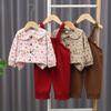 Traje de niña Primavera 2025 Nuevo Lindo para Niños Manga Larga Floral con Tirantes Pantalones Conjunto de Dos Piezas Ropa de Bebé traje